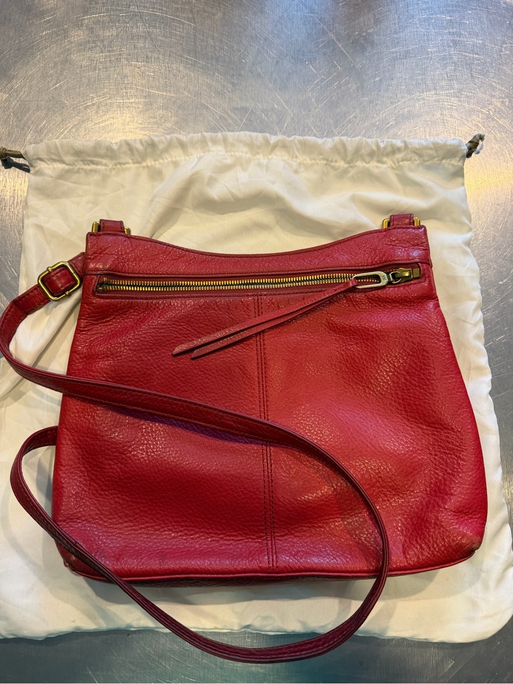 HOBO Red Leather Crossbody Bag - Classic Women's Shoulder Bag